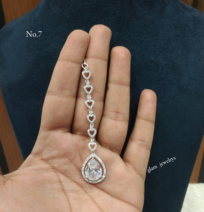 Silver Cz Tikka Indian Jewellery Headpiece Set