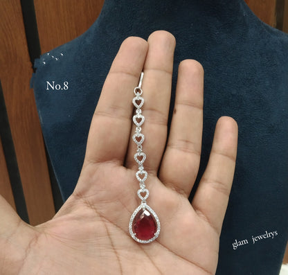 Silver Cz Tikka Indian Jewellery Headpiece Set