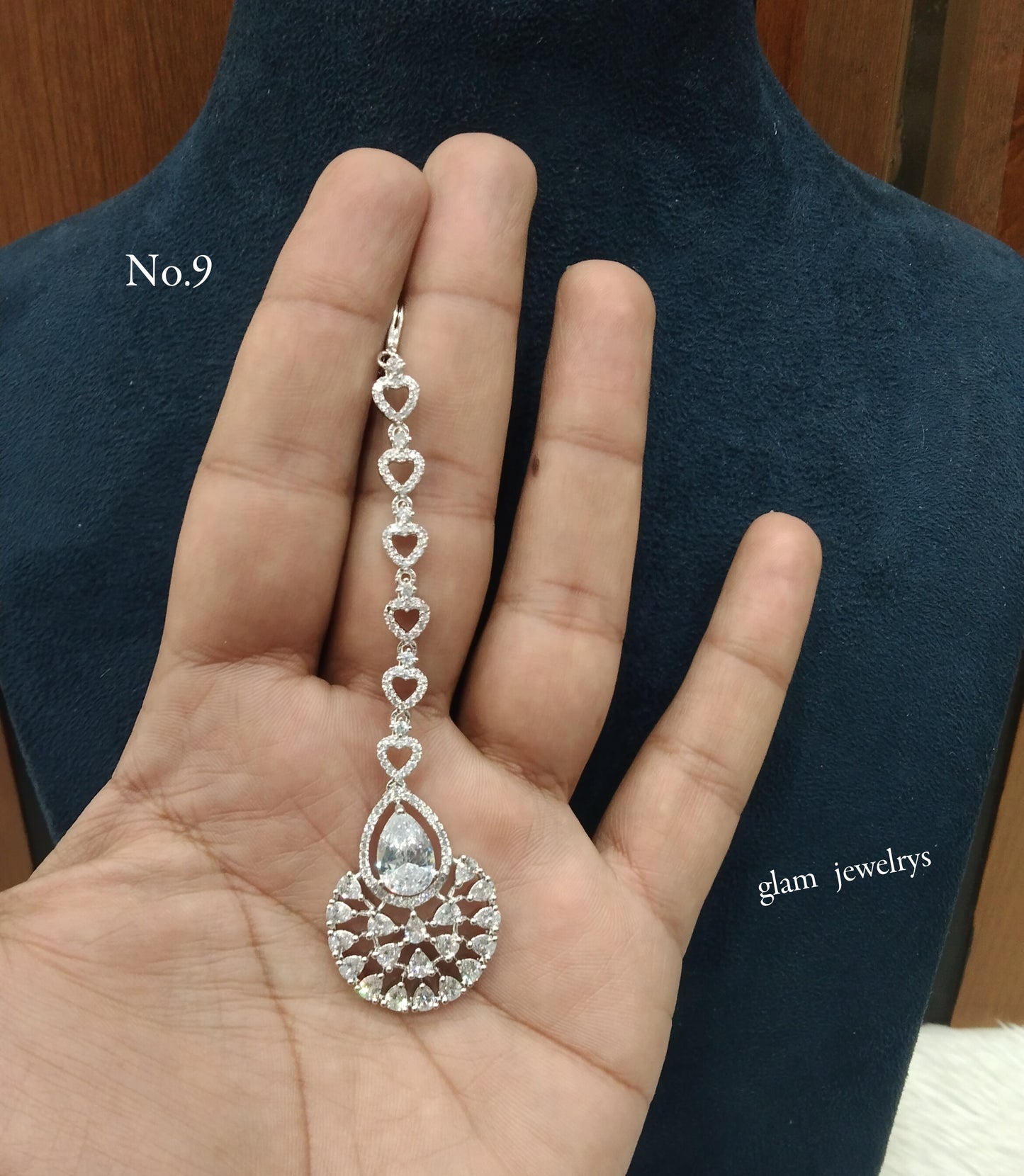 Silver Cz Tikka Indian Jewellery Headpiece Set