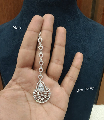 Silver Cz Tikka Indian Jewellery Headpiece Set