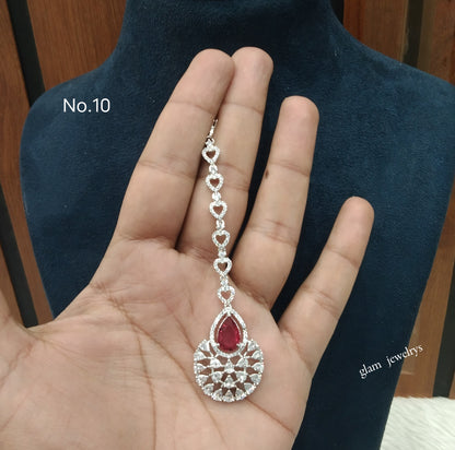 Silver Cz Tikka Indian Jewellery Headpiece Set
