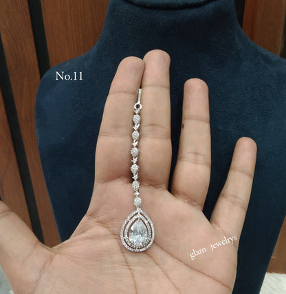 Silver Cz Tikka Indian Jewellery Headpiece Set
