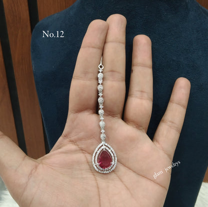 Silver Cz Tikka Indian Jewellery Headpiece Set
