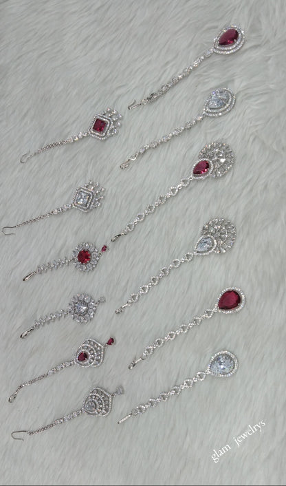 Silver Cz Tikka Indian Jewellery Headpiece Set