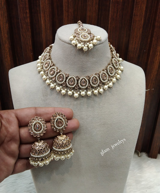Antique Gold Necklace Set/ Antique gold rani Indian Bridal Marry Jewellery