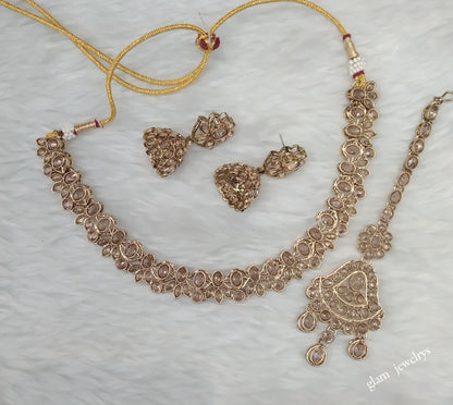 Antique Gold Necklace Set/ Antique gold rani Indian Bridal Marry Jewellery