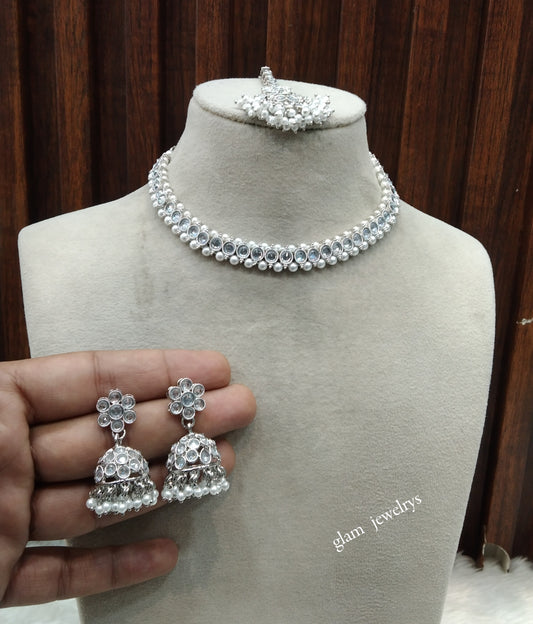 Silver Necklace Set/ Antique gold rani Indian Bridal Marry Jewellery