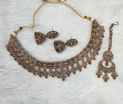 Antique Gold Necklace Set/ Antique gold rani Indian Bridal Ishu Jewellery