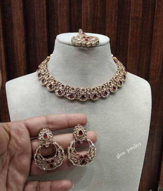 Antique Gold Maroon Necklace Set/ Antique gold rani Indian Bridal Lovedeep Jewellery
