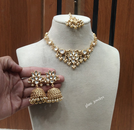 Gold polki Necklace set/ Gold Necklace Romi sets