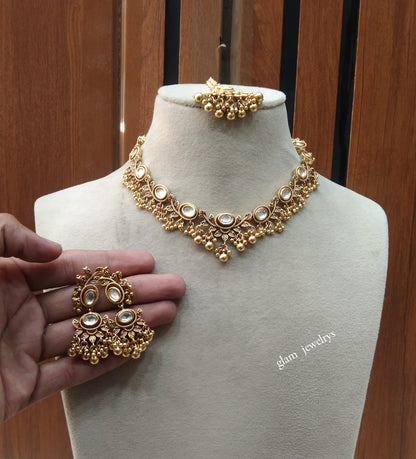 Gold polki Kundan Necklace set/ Gold Necklace Romi sets