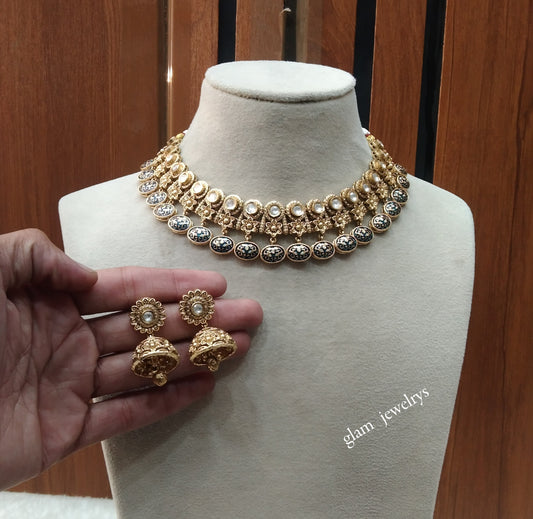 Gold polki Necklace set/ Gold Necklace Nuri sets