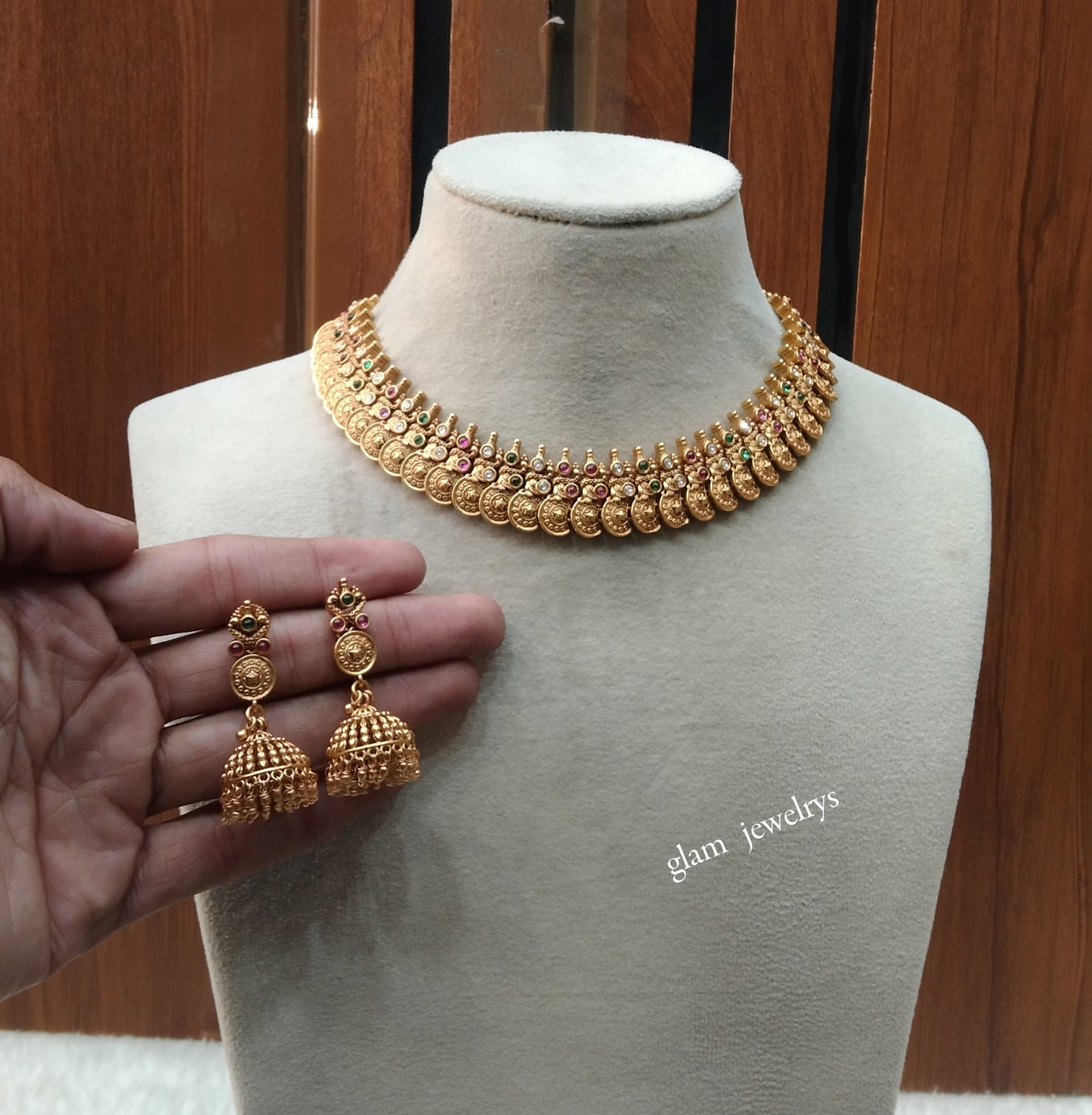 Gold Ruby Green polki Necklace set/ Gold Necklace Nuri sets