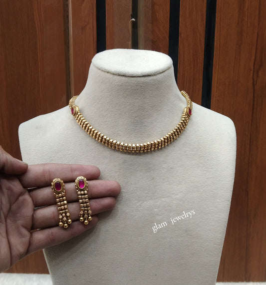 Gold Dark Pink Polki Necklace set/ Gold Necklace Many sets