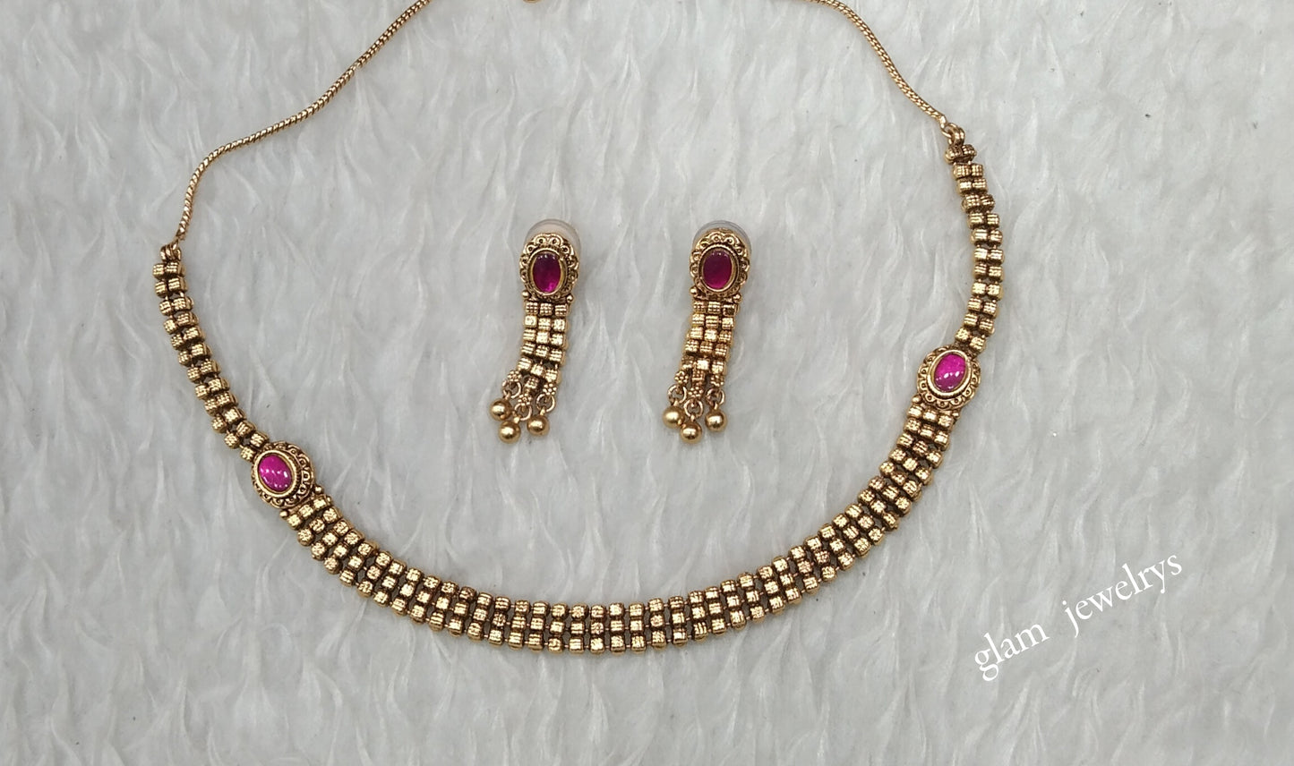Gold Dark Pink Polki Necklace set/ Gold Necklace Many sets