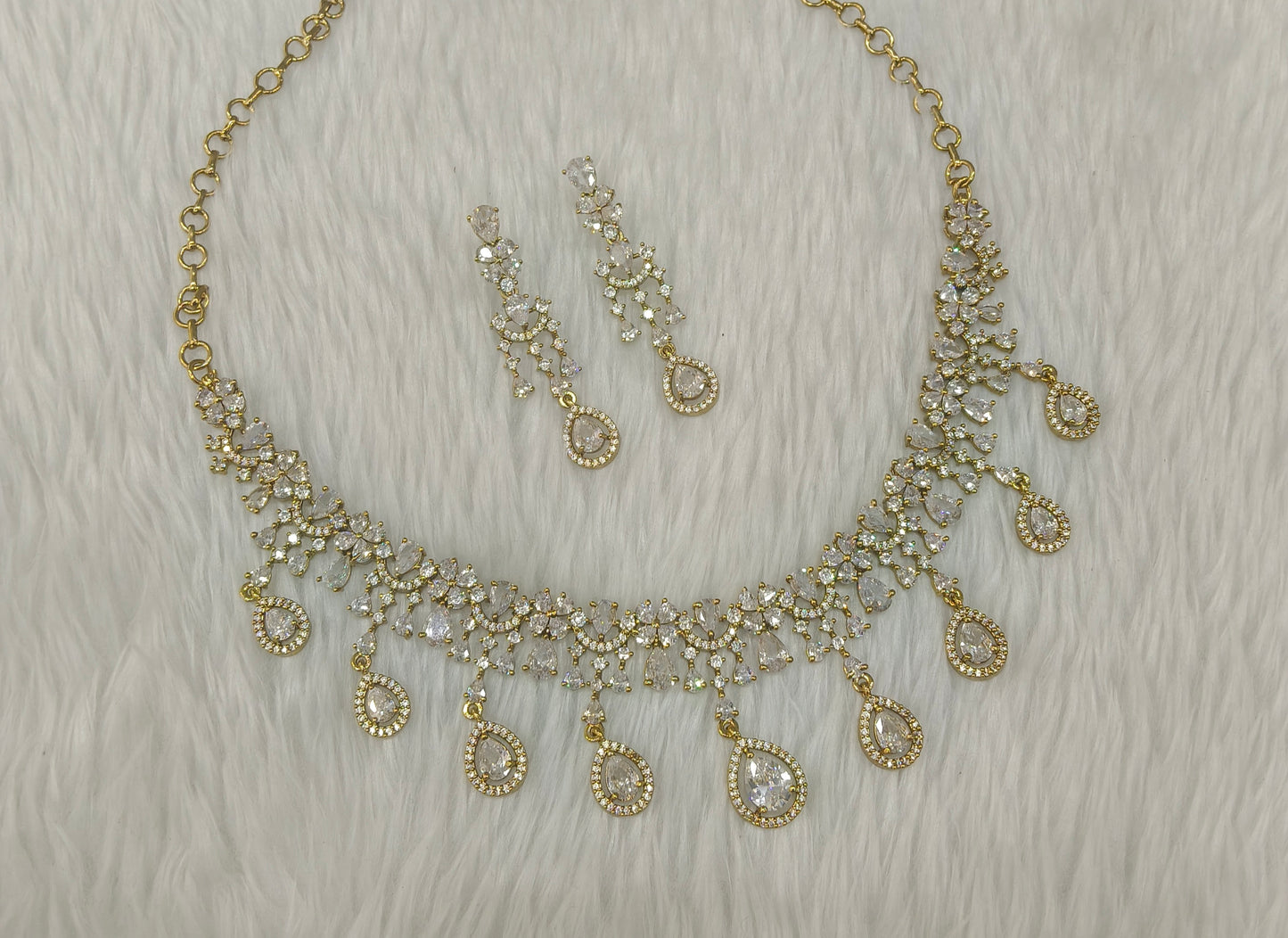Antique American Diamond AD Sona Necklace Set /Indian Necklace Rewa Sets