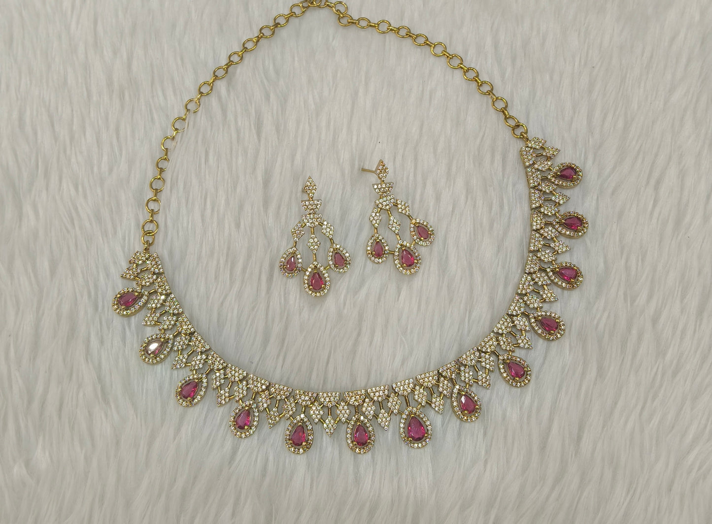 Antique Ruby American Diamond AD Sona Necklace Set /Indian Necklace Devin Sets