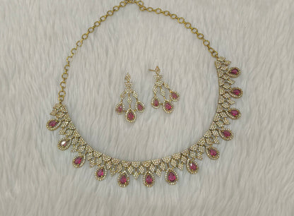 Antique Ruby American Diamond AD Sona Necklace Set /Indian Necklace Devin Sets