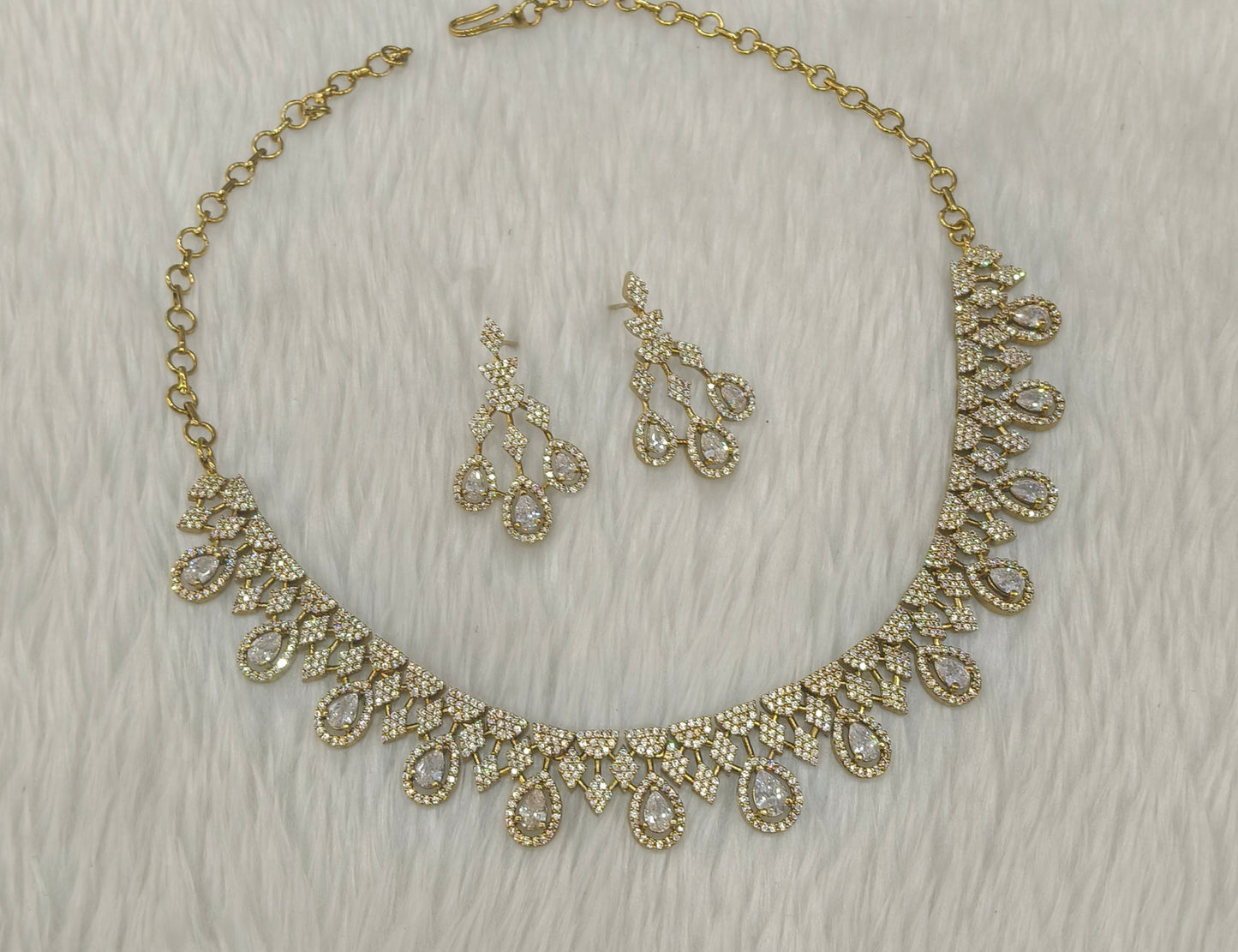 Antique American Diamond AD Sona Necklace Set /Indian Necklace Devin Sets