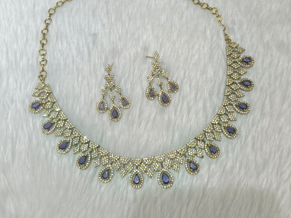 Antique Purple American Diamond AD Sona Necklace Set /Indian Necklace Devin Sets