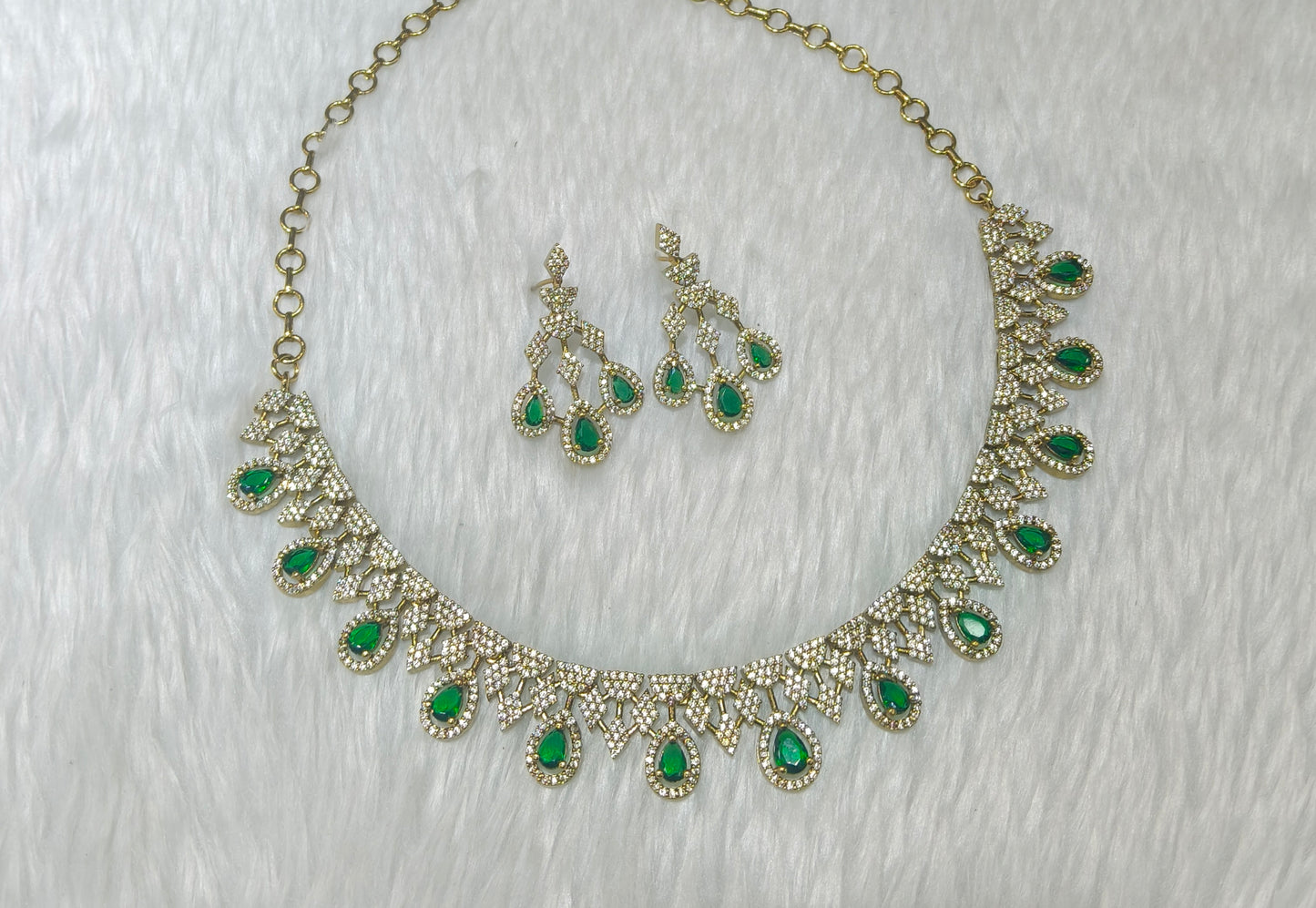 Antique Green American Diamond AD Sona Necklace Set /Indian Necklace Devin Sets