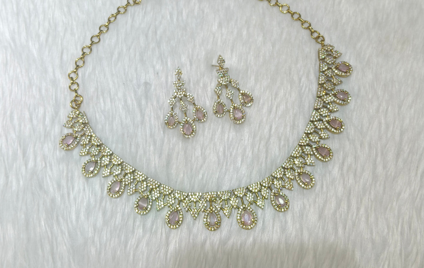 Antique Pink American Diamond AD Sona Necklace Set /Indian Necklace Devin Sets