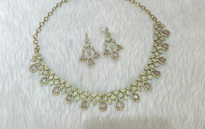 Antique Pink American Diamond AD Sona Necklace Set /Indian Necklace Devin Sets