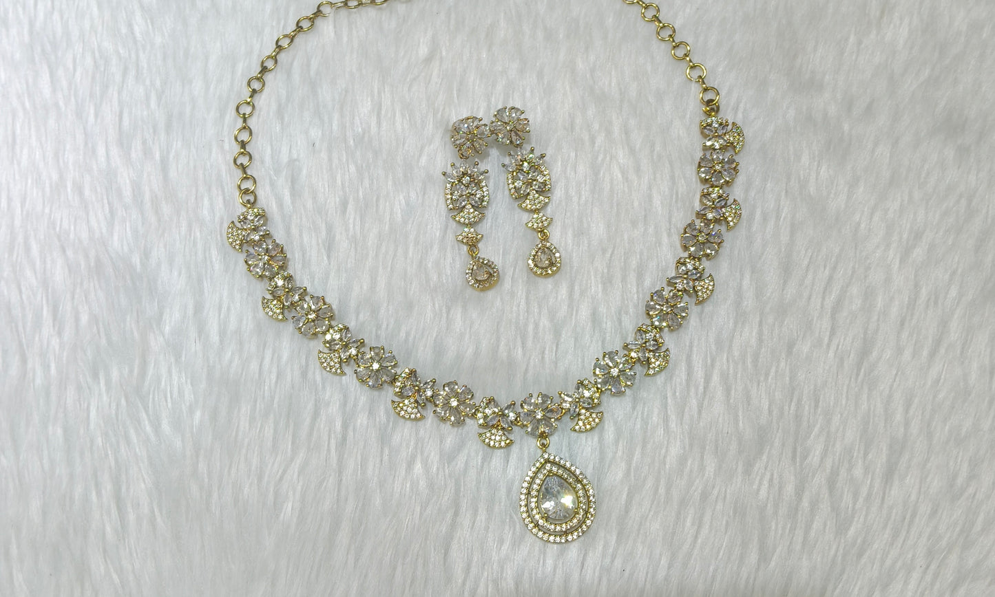 Antique American Diamond AD Sona Necklace Set /Indian Necklace Berry Sets