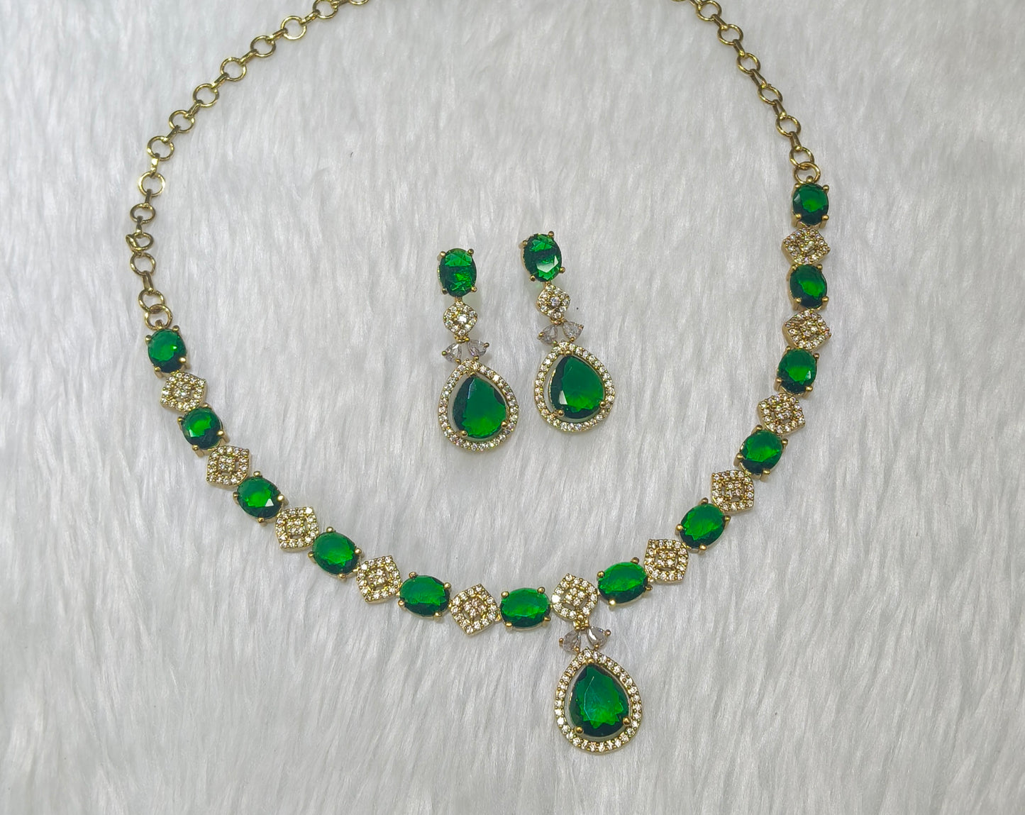 Antique Green American Diamond AD Sona Necklace Set /Indian Necklace Jasika Set