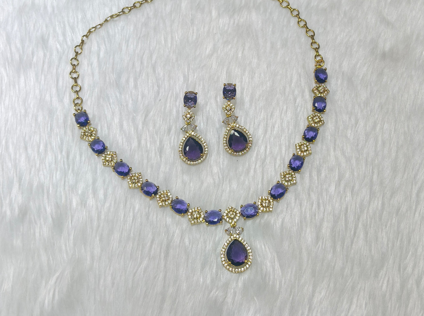 Antique Purple American Diamond AD Sona Necklace Set /Indian Necklace Jasika Set