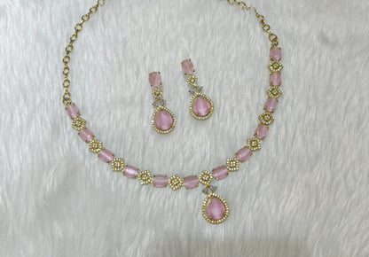 Antique Pink American Diamond AD Sona Necklace Set /Indian Necklace Jasika Set