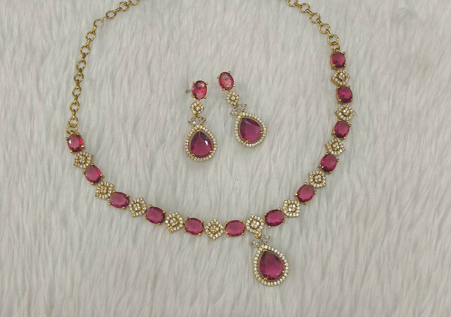 Antique Ruby American Diamond AD Sona Necklace Set /Indian Necklace Jasika Set
