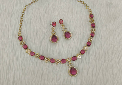 Antique Ruby American Diamond AD Sona Necklace Set /Indian Necklace Jasika Set