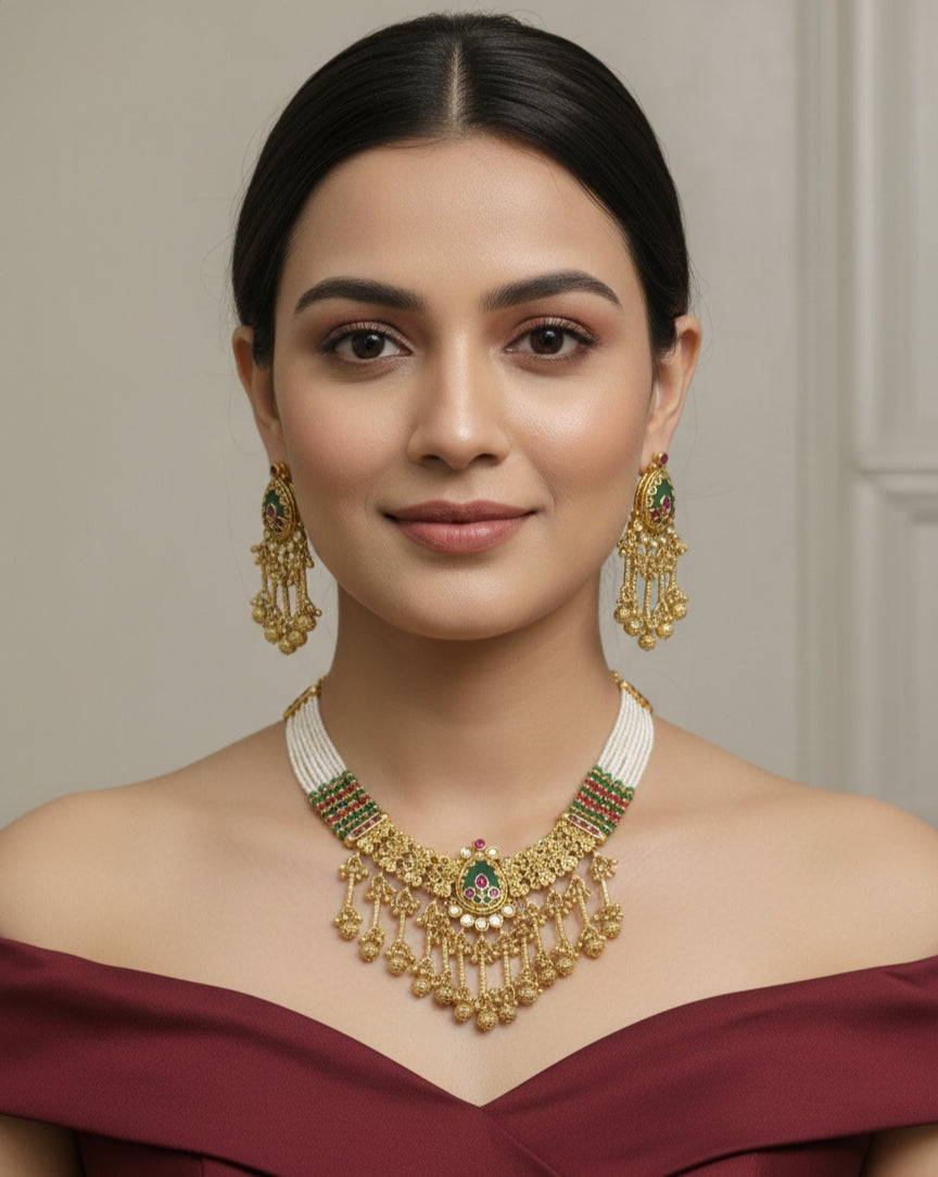 Gold Polki Necklace set/ Gold Necklace Mintin sets
