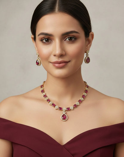 Antique Ruby American Diamond AD Sona Necklace Set /Indian Necklace Jasika Set