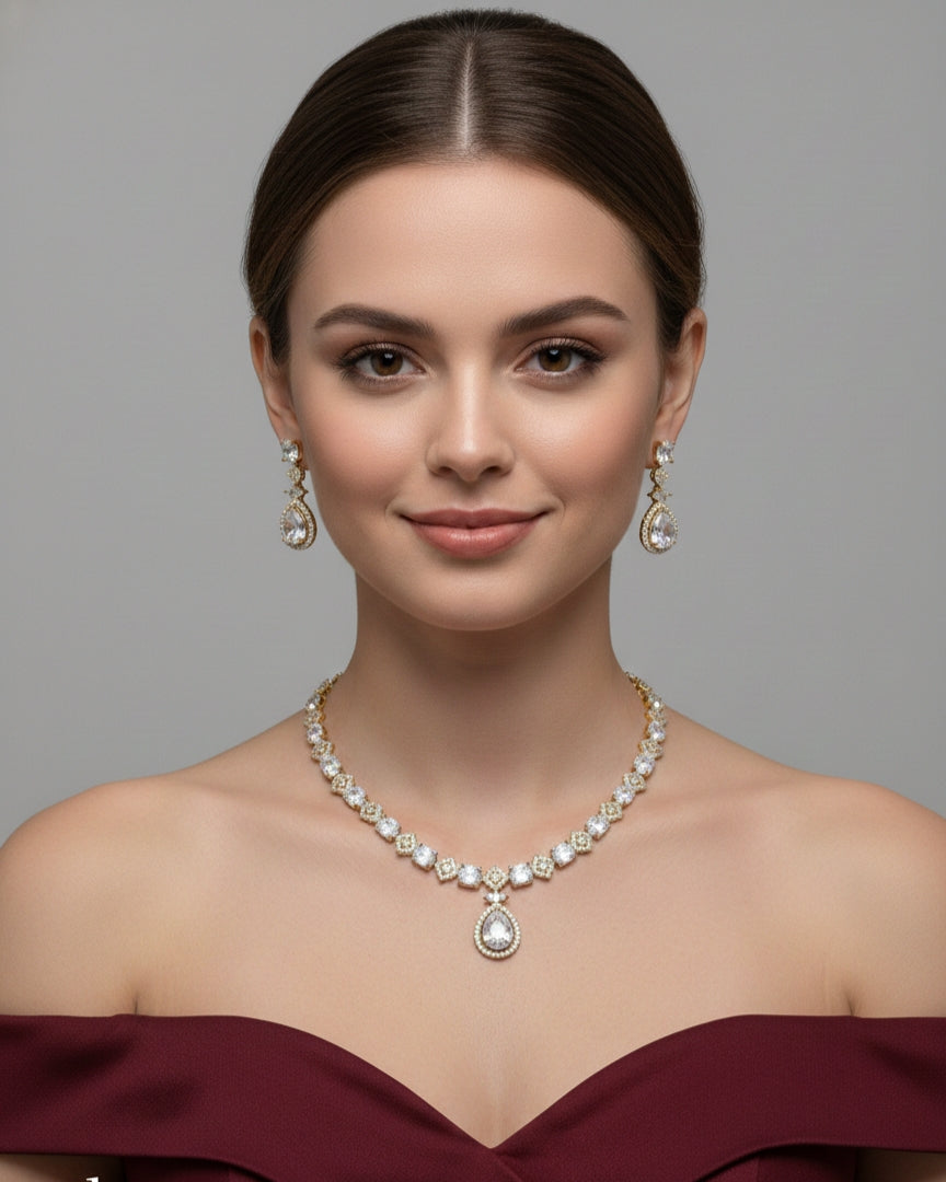 Antique American Diamond AD Sona Necklace Set /Indian Necklace Jasika Set