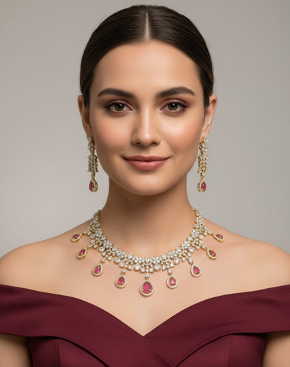 Antique American Diamond AD Sona Necklace Set /Indian Necklace Rewa Sets