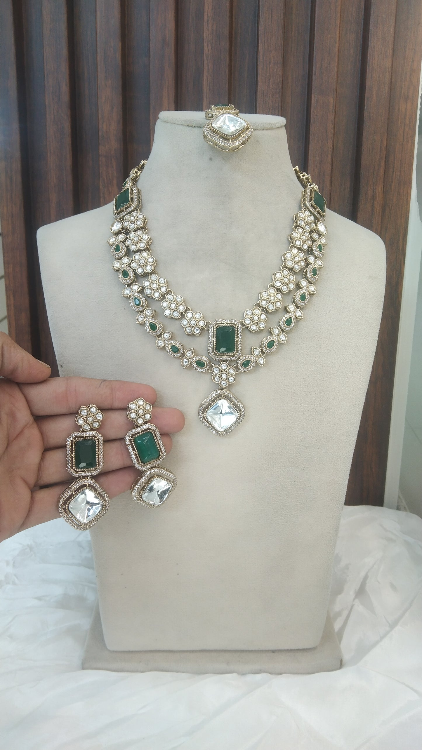 Green Kundan necklace Set/ kundan Indian jewellery kundan Bholi sets