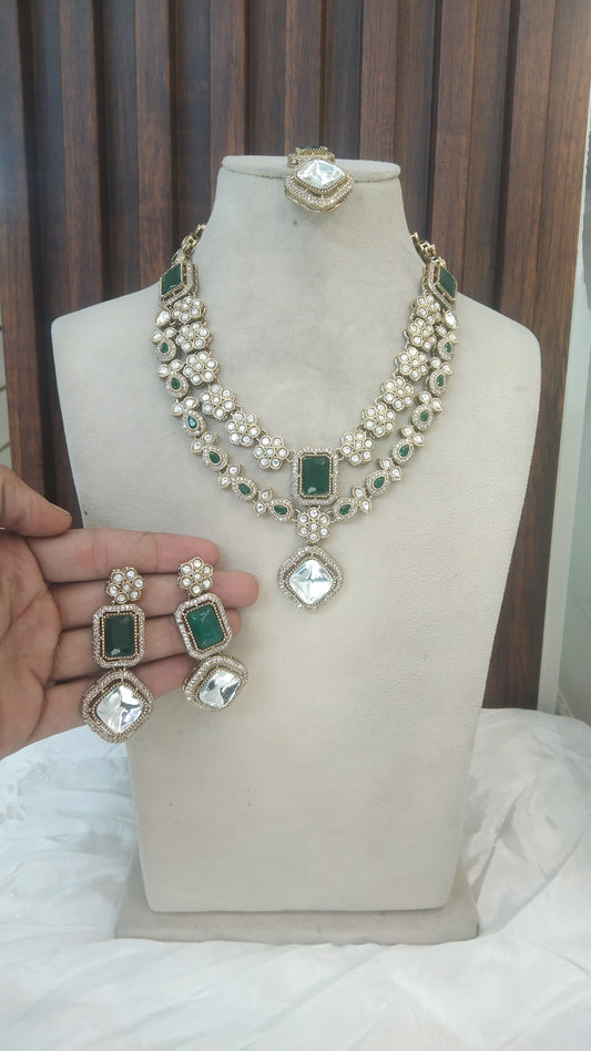 Green Kundan necklace Set/ kundan Indian jewellery kundan Bholi sets