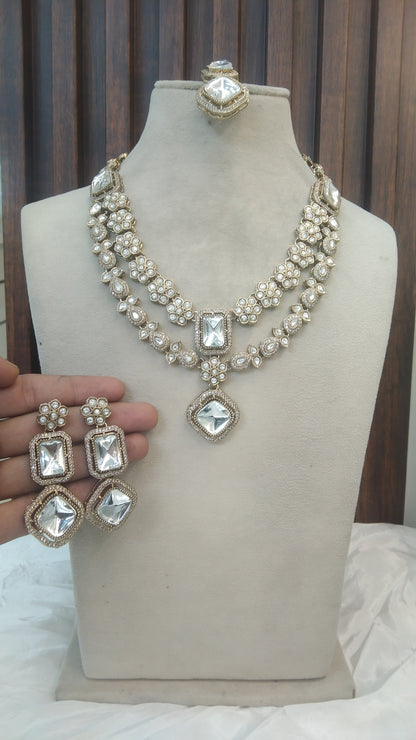 White Kundan necklace Set/ kundan Indian jewellery kundan Bholi sets