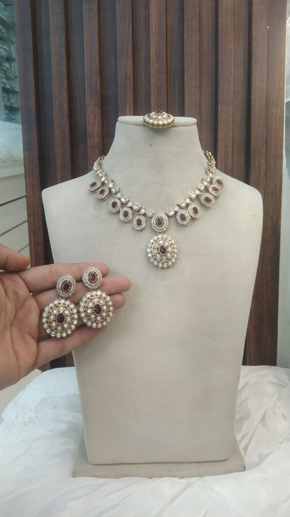 Maroon Kundan necklace Set/ kundan Indian jewellery kundan Bholi sets