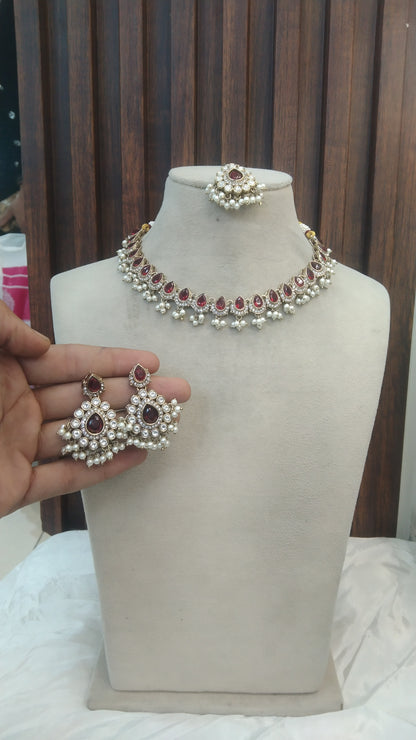 Maroon Kundan necklace Set/ kundan Indian jewellery kundan Bholi sets