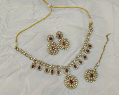 Maroon Kundan necklace Set/ kundan Indian jewellery kundan Bholi sets