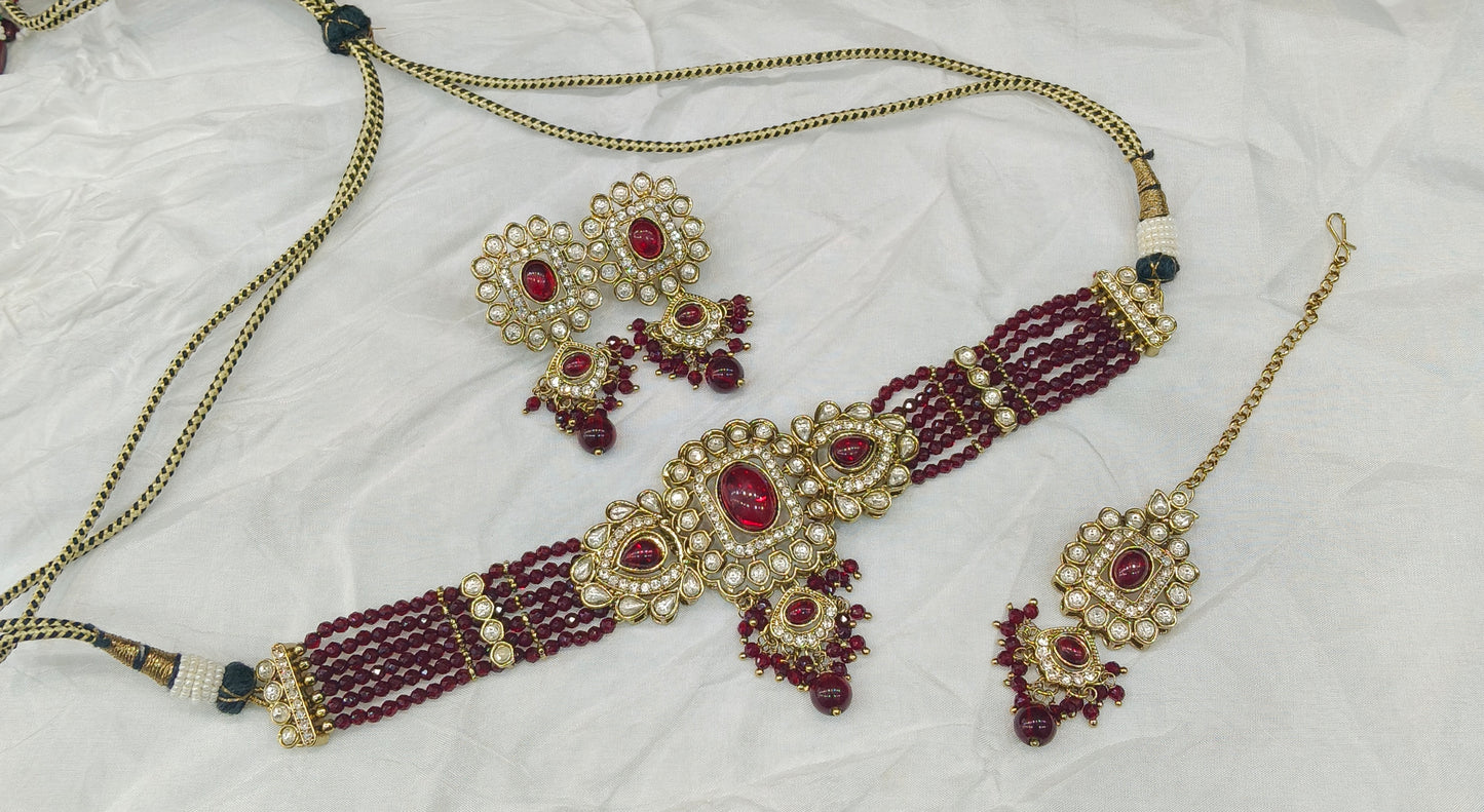 Maroon kundan Choker Indian jewellery Gini sets