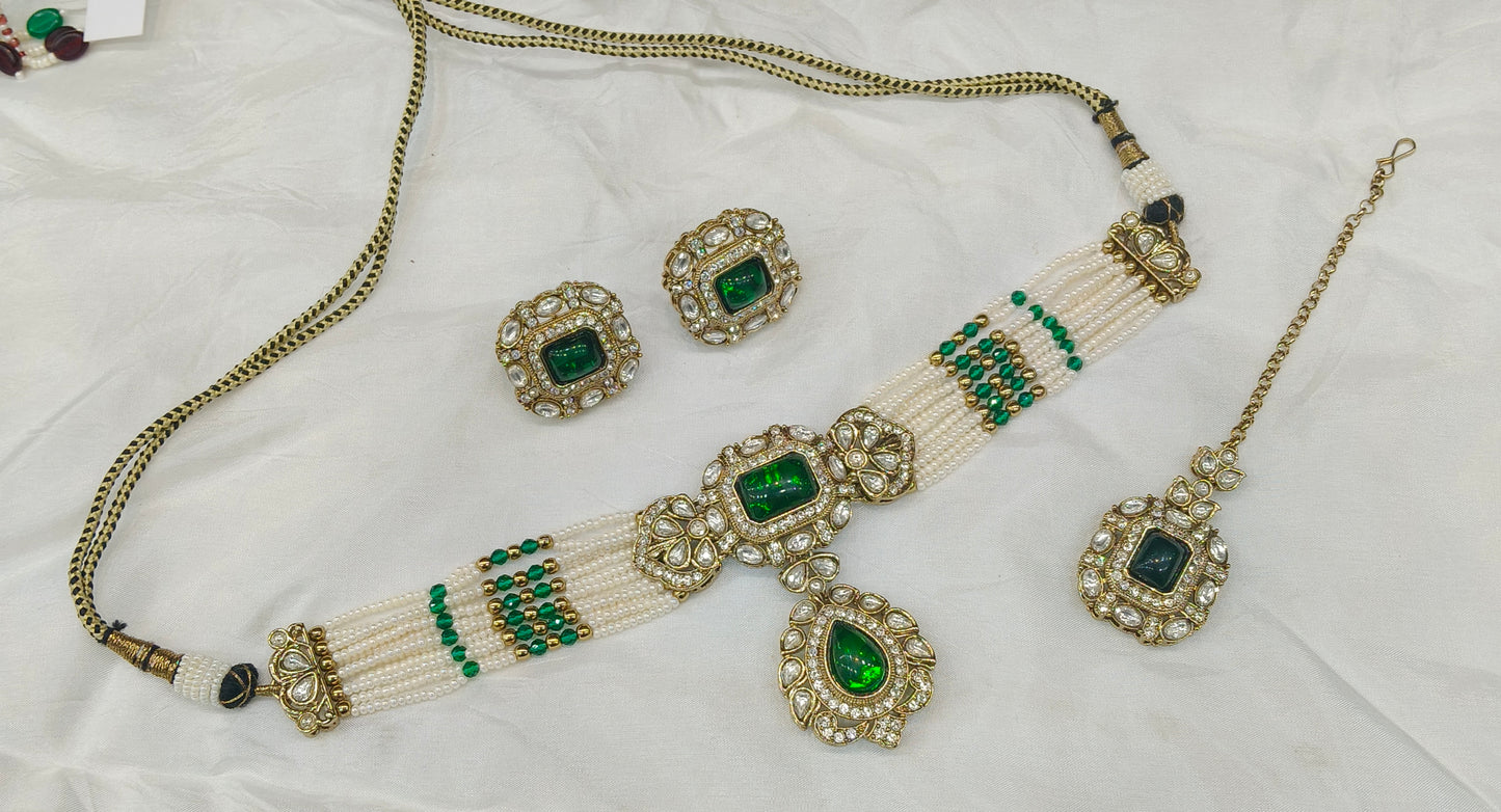 Green kundan Choker Indian jewellery Gini sets