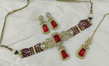 Maroon kundan Choker Indian jewellery Gini sets