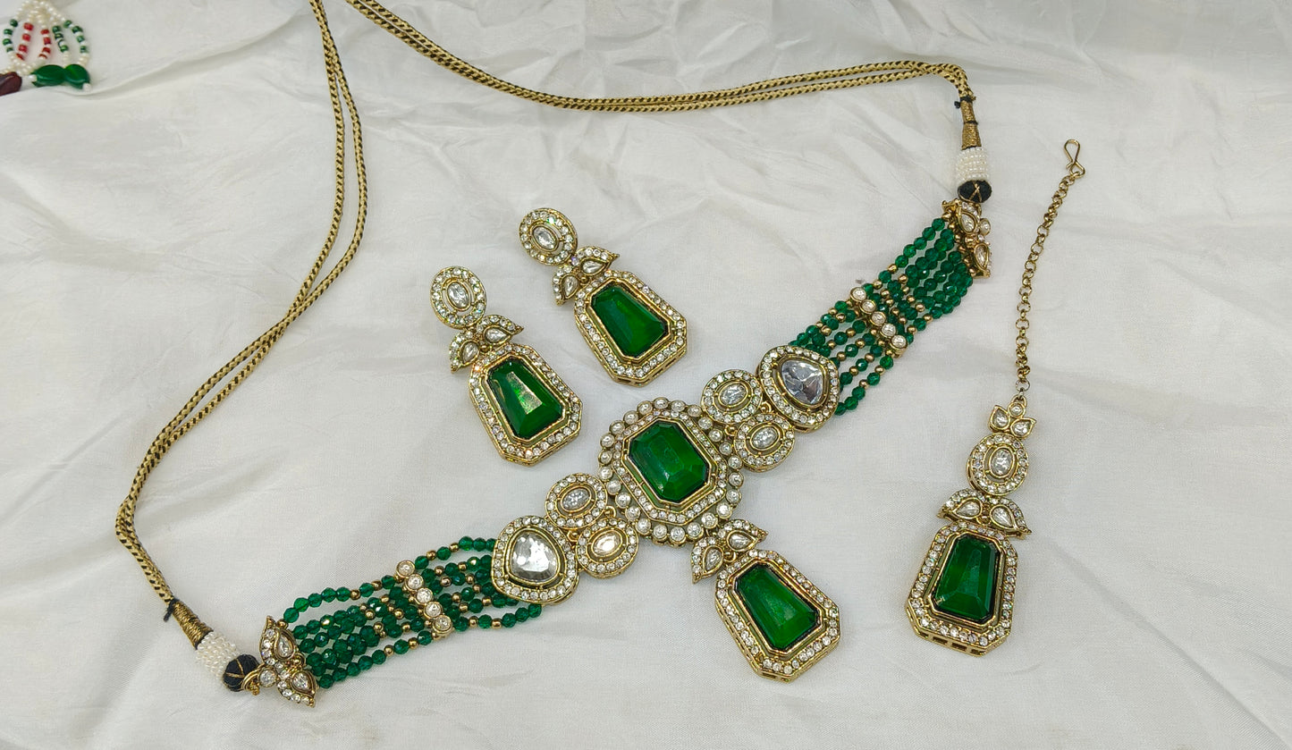Green kundan Choker Indian jewellery Gini sets