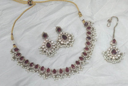Maroon Kundan necklace Set/ kundan Indian jewellery kundan Bholi sets