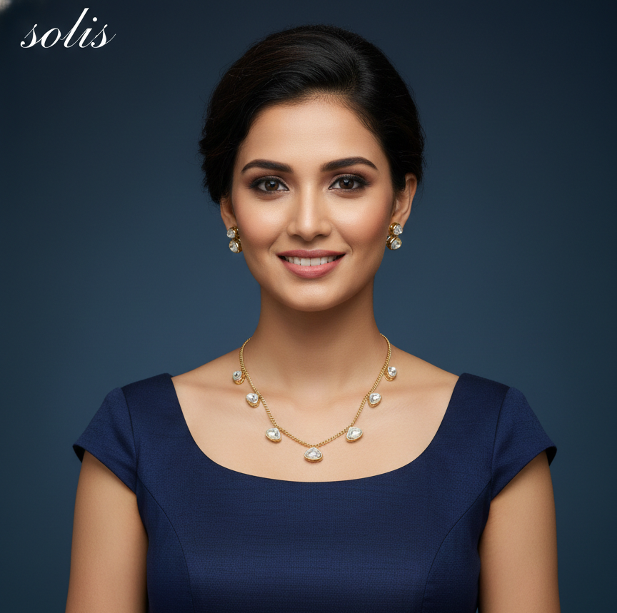 Gold Moissanite Kundan Necklace Indian Jewellery Solis Set