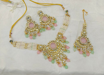 Mint pink Kundan necklace Set/ kundan Indian jewellery kundan Ekta sets